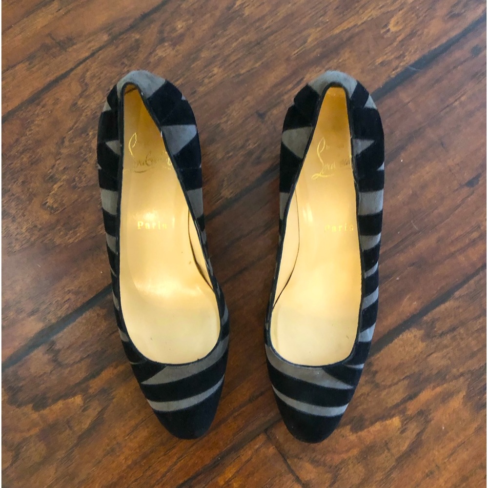 Women’s Christian Louboutin 2” heels Black and gray suede 7 1/2 M